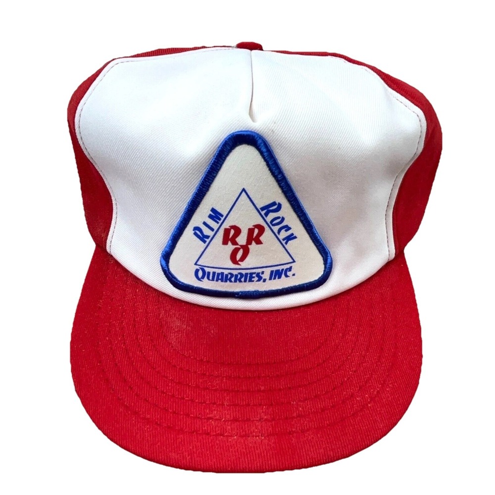 Vintage‎ Trucker Hat Cap Snap Back Red USA Patch Rim Rock High Dome 80s 90s H